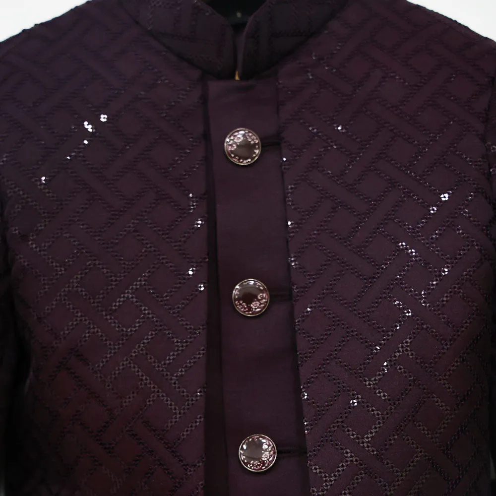 Purple Sequins Embroidered Indowestern Set